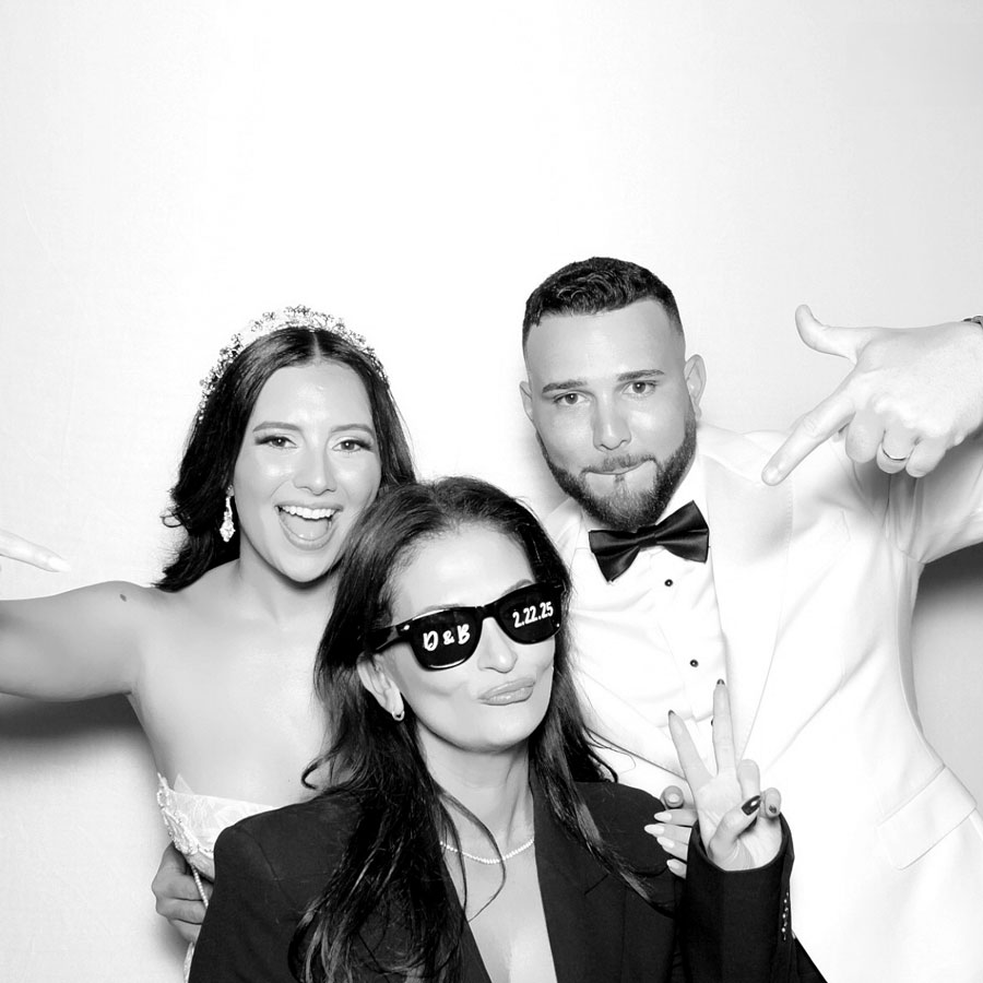 Event Planner Marylen Exposito with Bride and Groom at Photo Booth