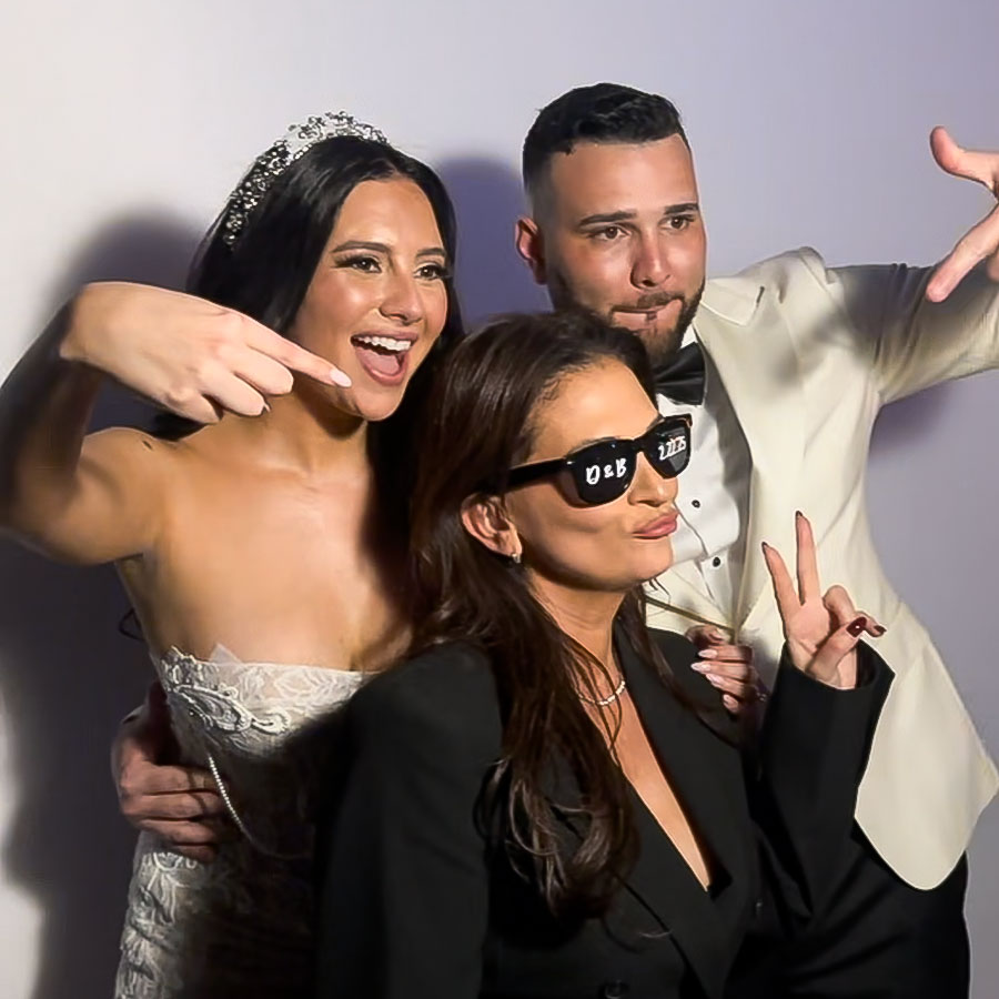 Event Planner Marylen Exposito with Bride and Groom at Photo Booth